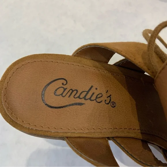 Candie’s Canova brown non-leather strappy lace up sandals with chunky heel - Picture 6 of 7